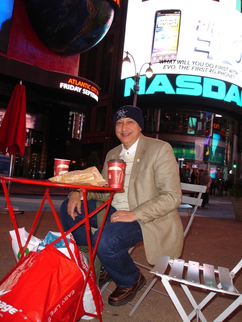 Coffee and doughnuts in Times Square